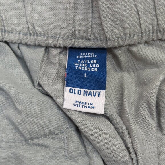 Old Navy High Waisted Linen Blend Taylor Wide Leg Trouser Pants L Silver Sage - Picture 4 of 10